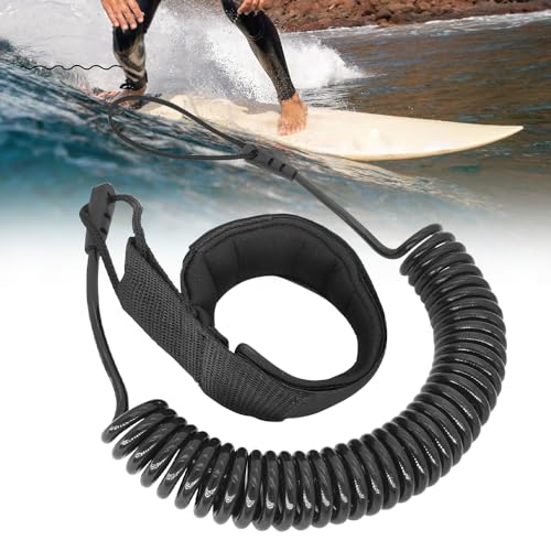 mizikuu 3.0 M Surf Leash, Coiled SUP Kajak Sicherheitsleine Surfboard Leash Leg Rope Strap Sup Fußseil Zubehör für Stand Up Paddle Board Kayak Longboard, Schwarz