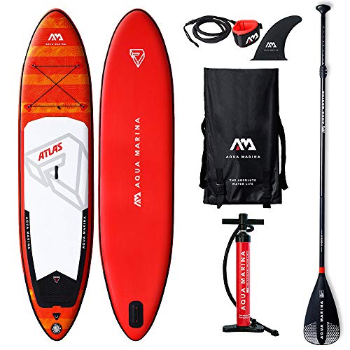 Aqua Marina Aquamarina Atlas-SUP-Stand Up Paddle Board mit Paddel, Leine, Magic Back Pack, und Double Action Pump, Mehrfarbig, L