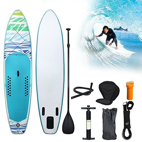 Jiubiaz Aufblasbares Stand Up Paddling Board, SUP Paddle Board inkl. Rucksack, Verstellbares Paddel, Pumpe, Leash, Reparaturset und Sitz, Surfboard für Anfänger & Profis(320X76X15CM)