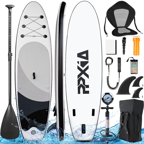 PPXIA Stand Up Paddling Board, Aufblasbares SUP Board Komplettes Zubehör, Stand Up Paddle Board mit Kajaksitz und Dual-Use-Paddel, 200 kg Tragkraft, 320 x 82 x 15 cm