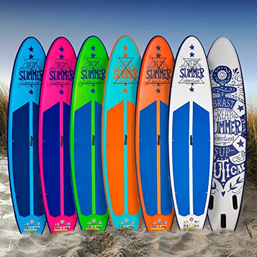 BRAST SUP Board Summer | Aufblasbares Stand up Paddle Set | 320cm viele Modelle | incl. Zubehör Paddel Pumpe Rucksack | Blau Grün Orange Türkis Pink Weiß | 320 pink