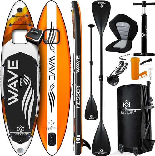 KESSER® SUP Board Aufblasbar Set mit Sichtfenster Stand Up Paddle Board Premium Surfboard Wassersport | 6 Zoll Dick | Komplettes Zubehör | 130kg | 320x76x15cm 10.6' | Orange
