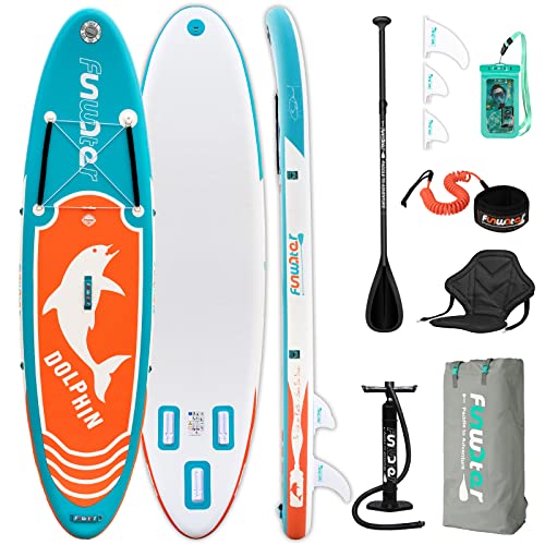 FunWater Inflatable Stand Up Paddle Board 320 * 84cm SUP Board Complete Accessories Adjustable Paddleboard, Pump, ISUP Travel Backpack, Phone wasserdichte Bag, Finne, Kajak-Sitz, Paddling Surfboard