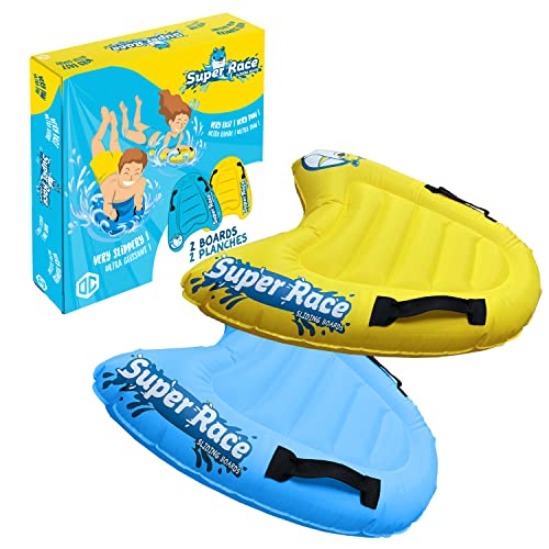 Super Race® | 2er-Set Bodyboards für Kinder | Aufblasbare Spezial-Windsurfbretter | Für besseres Gleiten und mehr Komfort | Slip'n Slide Wasserspiele 100% Fun | OriginalCup®