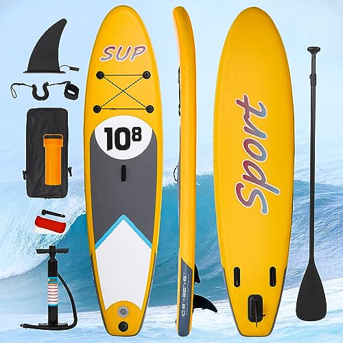 HAUSPROFI 329 x 81 x 15cm, SUP Board, Aufblasbares Stand Up Paddling Board Set, Inflatable Surfboard, Paddelbrett Kit mit Verstellbarem Paddle, Fußband, Pumpe, Rucksack