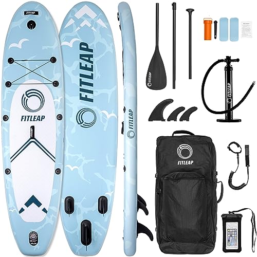 Fitleap Premium Stand Up Paddle Board aufblasbar - SUP Board Set mit Hochdruckpumpe, verstellbarem Paddel und Rucksack - Ideal für Anfänger und Profis - Perfekt für Yoga, Surfen und Wassersport