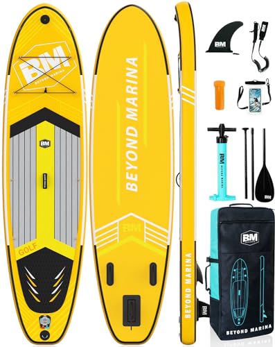 BEYOND MARINA Sup Board, Stand Up Paddling Board, paddle board, Aufblasbares Paddleboard Surfboard Wassersport, Pumpe, Rucksack, Paddel, Leash, 320 x81 x15CM, Streifen-Orange