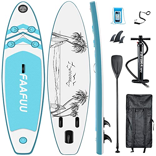 Aufblasbares Stand-Up-Paddle-Board, Paddleboard mit hochwertigem SUP-Zubehör, Rucksack, rutschfestes Deck, wasserdichte Tasche, Leine, Paddel und Handpumpe (blau)