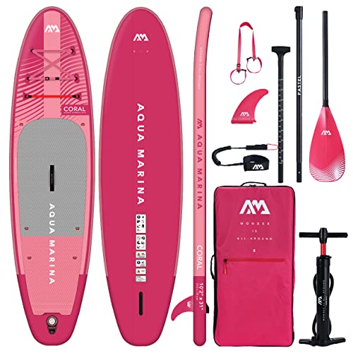 Aqua Marina CORAL10ft2in Premium Aufblasbares Stand Up Paddle Board (iSUP) Paket, Pink, 310 cm Länge