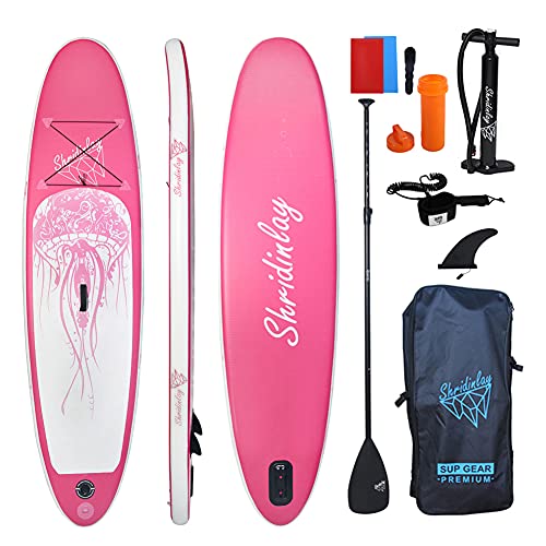 Aufblasbares Stand Up Paddle Board - SUP Board Set Stand Up Paddling Board, Premium SUP Paddelbrett Kit mit 3-TLG verstellbares Alu-Paddel,Hand pumpe für Jugendliche and Adult (320×76×15cm, Pink)