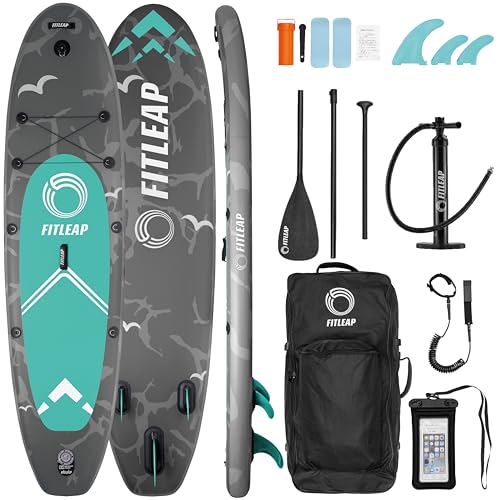 Fitleap Premium Stand Up Paddle Board aufblasbar - SUP Board Set mit Hochdruckpumpe, verstellbarem Paddel und Rucksack - Ideal für Anfänger und Profis - Perfekt für Yoga, Surfen und Wassersport