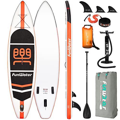 FunWater Aufblasbar Stand Up Paddle Board 325 x 84 x 15 cm Complete Accessories Adjustable Paddle, Pump, ISUP Travel Backpack, Lead, Waterproof Bag, Up to 150 kg Load Capacity