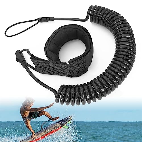 10 Füße Surfboard Leash, Wasserski Fußseil Aufgerollten TPU Sicherheitsfuß Seil Schlaufen für Stand Up Paddle Board Surfbrett (schwarz)