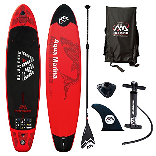 Aqua Marina Sport Monster Modell 2018 12.0 iSUP Sup Stand Up Paddle Board II Paddel, Rot schwarz, 365cm x82cm x 15cm