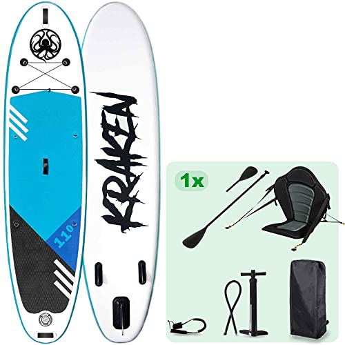 KRAKEN SUP Board Set | Aufblasbares Stand Up Paddle Board | 6 Zoll Dick | Premium Durable Double Layer Fusion Construction | Komplettes Zubehör (Pro 11')