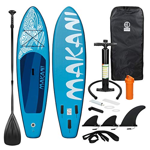ECD Germany Aufblasbares Stand Up Paddle Board Makani | 320 x 82 x 15 cm | Blau | PVC | bis 150 kg | Pumpe Tragetasche Zubehör | SUP Board Paddling Board Paddelboard Surfboard | Verschiedene Modelle