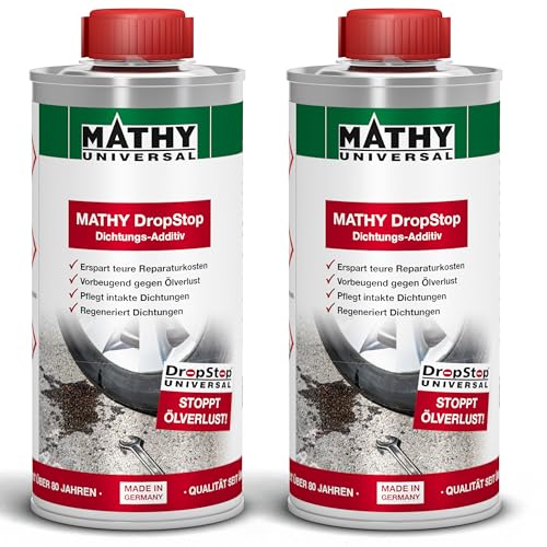 MATHY-DropStop Dichtungs-Additiv - Öl-Additiv stoppt Ölverlust im Motor, Getriebe, Hinterachsen & Servolenkungen - regeneriert Dichtungen, 2 x 250 ml