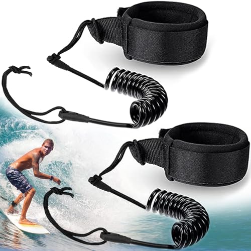 XSHAO® 2 Stück Sup Leash, 5.5MM 10 Füße Surfboard Leash mit Fußschlaufe Klettverschluss für Stand Up Paddle Board und Surfboard - Schwarz
