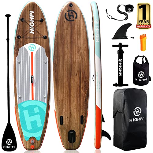 Highpi Aufblasbares Stand-Up-Paddle-Board, Premium-SUP-Zubehör und Rucksack, breiter Stand, Surf-Kontrolle, rutschfestes Deck, Leine, Paddel und Pumpe, stehendes Boot für Jugendliche und Erwachsene