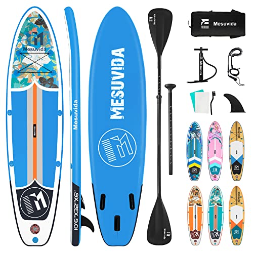 Mesuvida Premium SUP Board Blau aus umweltfreundlich PVC Material, Doppel Paddle, Stand Up Paddling Board Aufblasbares 320CM mit Doppelhubpumpe & komplettem Zubehör, Kajak Modus, bis 160 kg