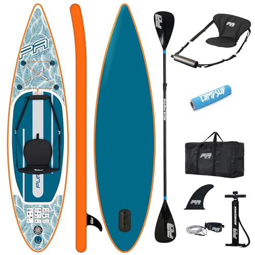 Campsup SUP Aqua Marina Pure AIR 11'0' Floater Aufblasbares Stand Up Paddle Board | 335x82x15 cm | Surfboard für Einsteiger & Fortgeschrittene mit zubehör | Tragkraft bis 145 Kg