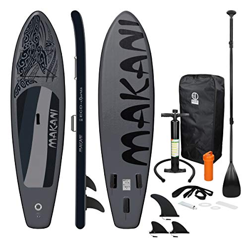ECD Germany Aufblasbares Stand Up Paddle Board Makani | 320x82x15 cm | Schwarz | PVC | bis 150 kg | Pumpe Tragetasche Zubehör | SUP Board Paddling Board Paddelboard Surfboard | Verschiedene Modelle