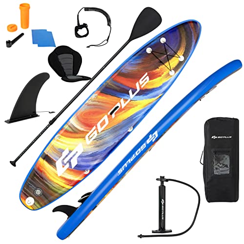 GOPLUS Stand Up SUP Board Set, Aufblasbare Paddle Board mit faltbarem Paddle und Rucksack, Belastbar bis 120 kg, mit komplettem Zubehör (320x76x15cm, Blau)