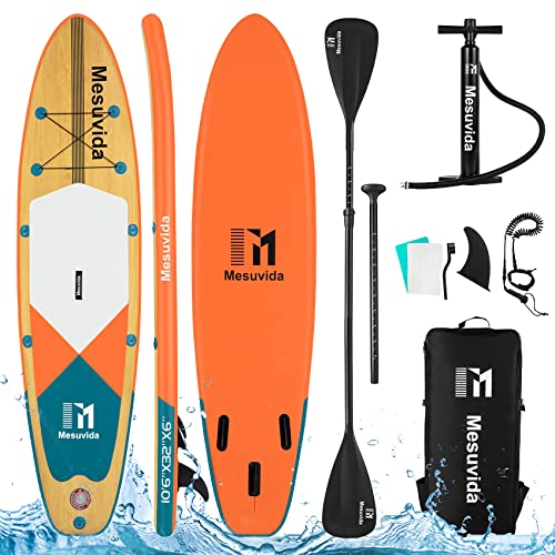 Mesuvida Premium SUP Board Orange aus umweltfreundlich PVC Material, Doppel Paddle, Stand Up Paddling Board Aufblasbares 320CM mit Doppelhubpumpe & komplettem Zubehör, Kajak Modus, bis 160kg