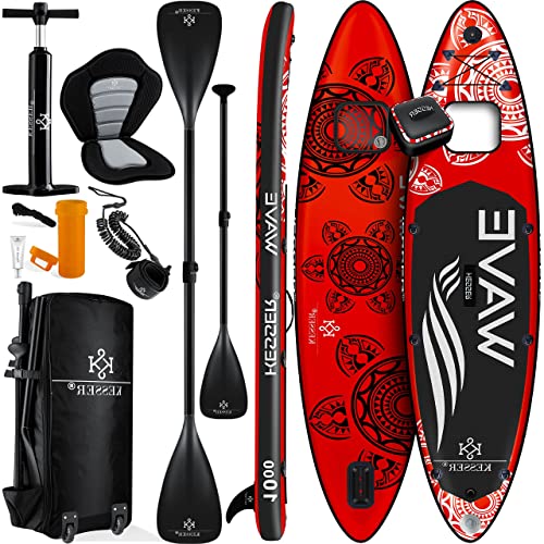 KESSER® SUP Board Aufblasbar Set mit Sichtfenster Stand Up Paddle Board Premium Surfboard Wassersport | 6 Zoll Dick | Komplettes Zubehör | 130kg | 305x76x15cm 10.0' | Rot