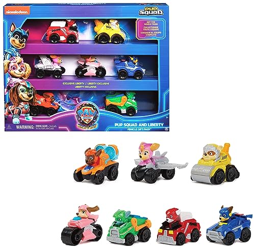PAW PATROL: Der Mighty Kinofilm, 7-teiliges Pup Squad Racers-Geschenkset mit Liberty-Spielzeugauto, geeignet für Kinder ab 3 Jahren
