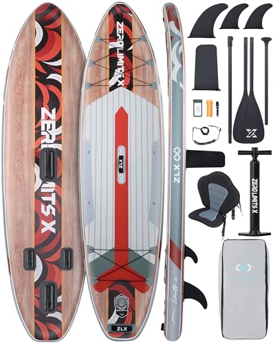 ZLX 320 cm Aufblasbares Stand Up Paddle Board - Premium SUP Board für alle Skill Levels,Stabiles Design,Rutschfestes Deck,Verstellbare Paddel paddling, Leash & Tragetasche inklusive ﻿ ﻿