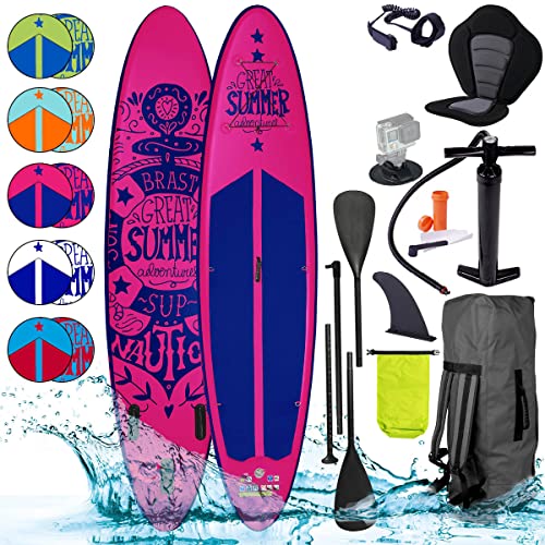 BRAST SUP Board Summer | Aufblasbares Stand up Paddle Set | 320x81x15cm viele Modelle | inkl. Zubehör Fußschlaufe Paddel Pumpe Rucksack | Blau Rot Grün Orange Türkis Pink Weiß | 320 pink